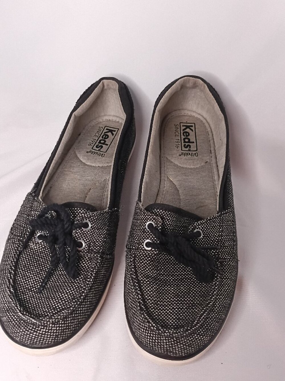 Keds Women's Black/Grey Ortholite Slip on/Boat Shoe Size 8 slim